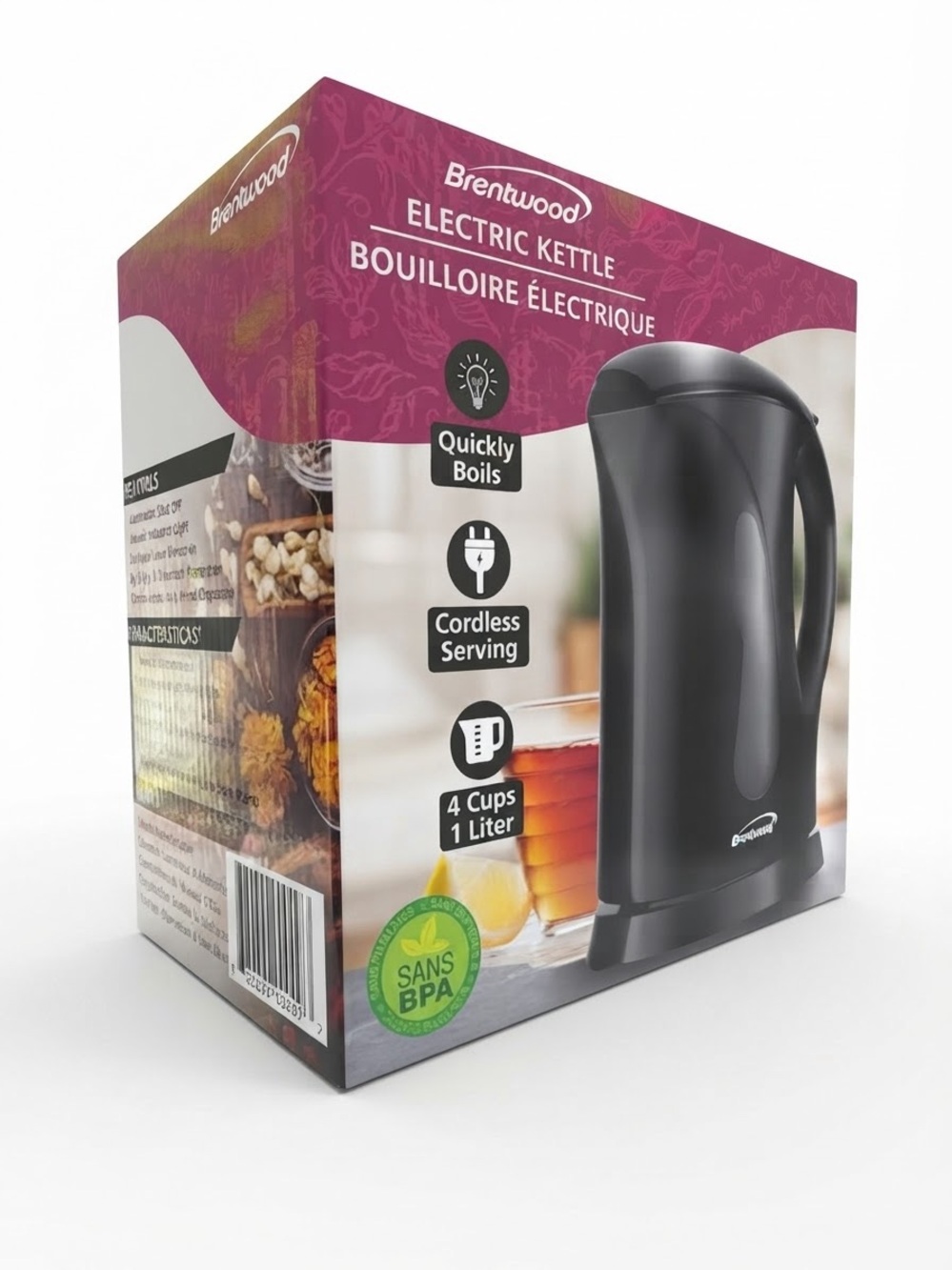 NIB Brentwood 1L Cordless Electric Kettle Black KT-1610BK